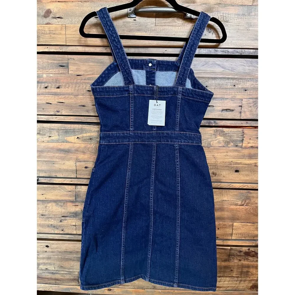 NWT Oat New York Women's Denim Button up Dress Size 0 Blue With Pockets